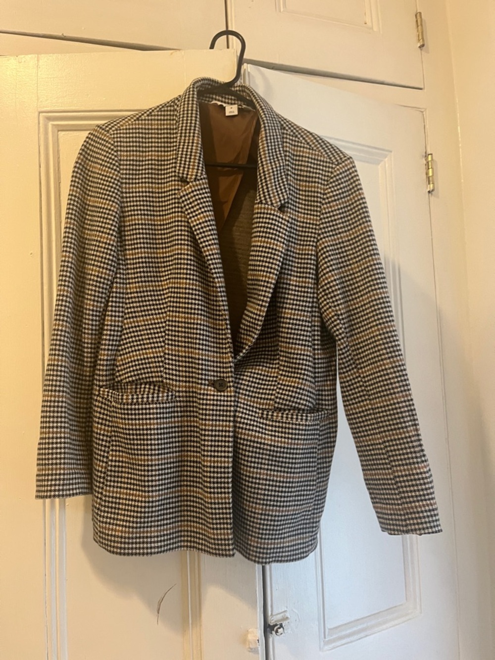 Old Navy Black and White Houndstooth Single-Button Blazer